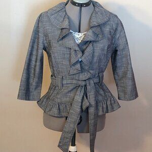 David Brooks (S) lined Vintage Cotton Blend Gray Spring Jacket with Ruffle Wrap
